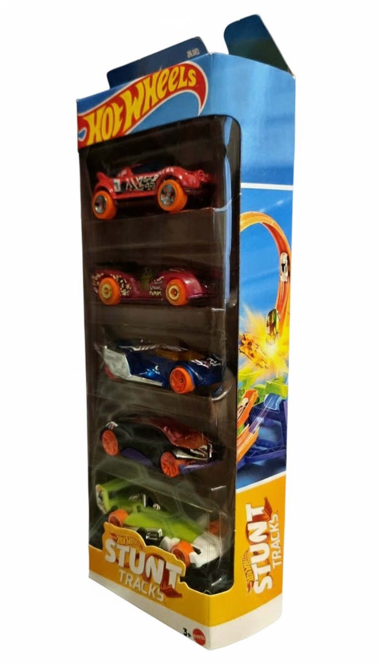 5- HOT WHEELS 5 VEICOLI ASSORTITI (STUNT TRACKS)