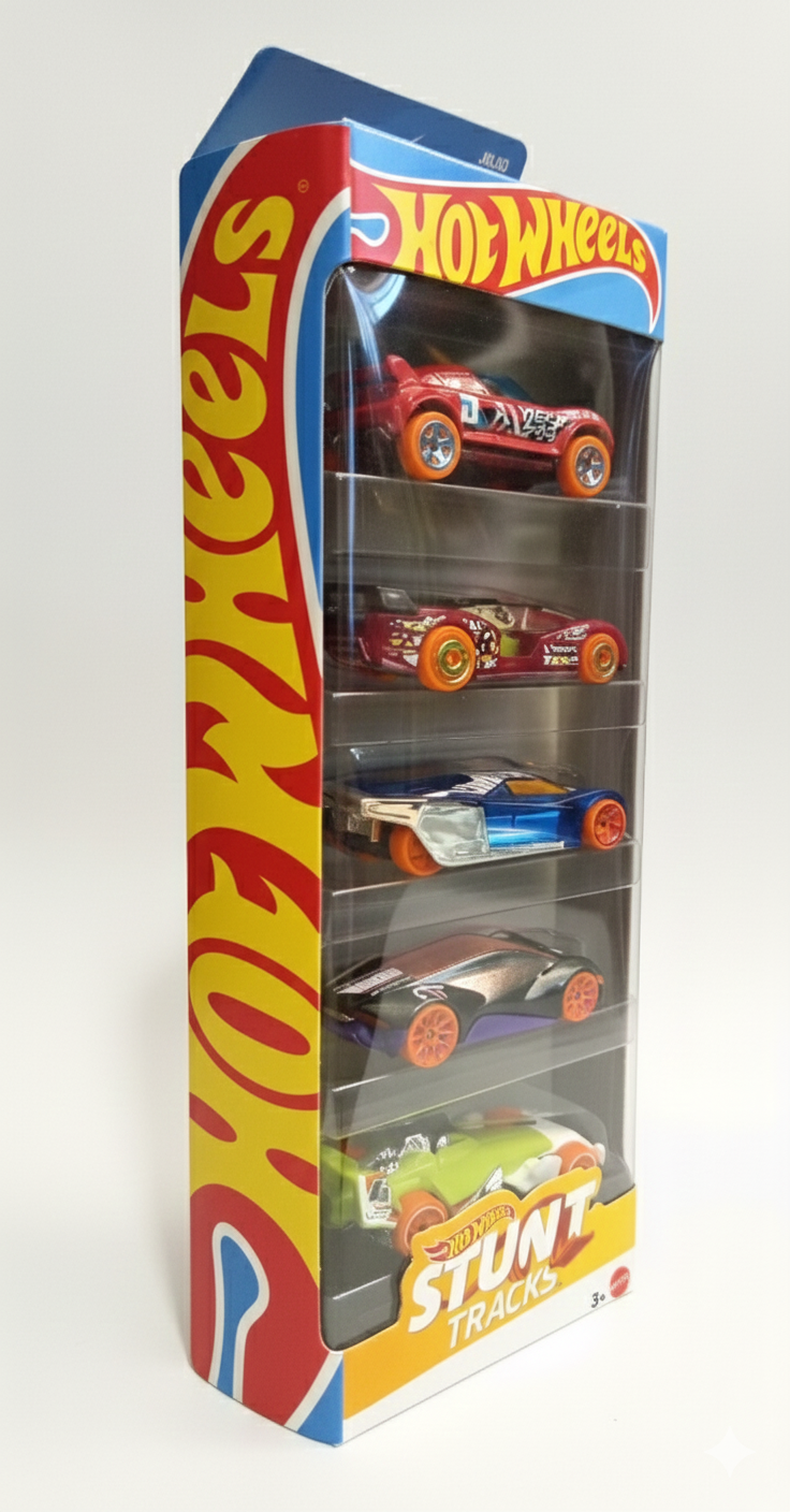 5- HOT WHEELS 5 VEICOLI ASSORTITI (STUNT TRACKS)