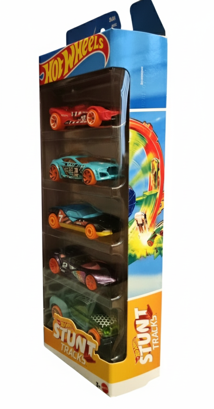 6- HOT WHEELS 5 VEICOLI ASSORTITI (STUNT TRACKS)