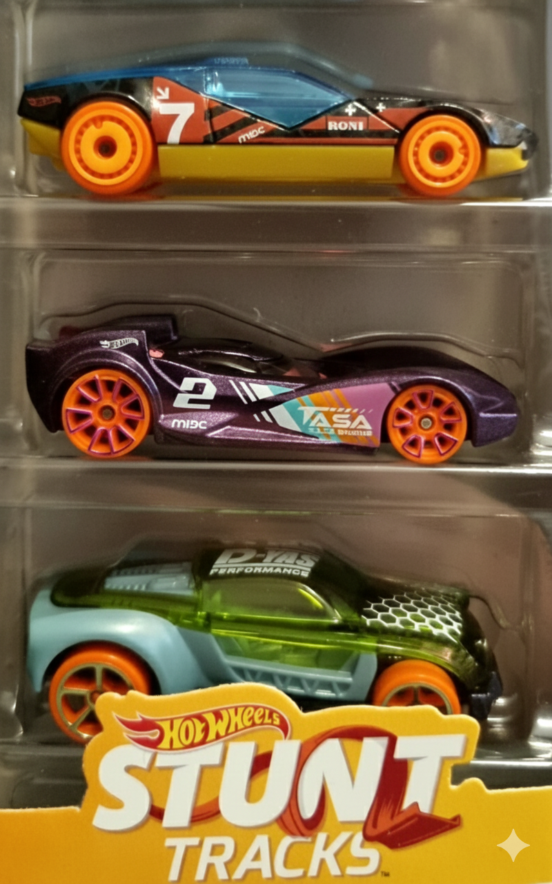 6- HOT WHEELS 5 VEICOLI ASSORTITI (STUNT TRACKS)
